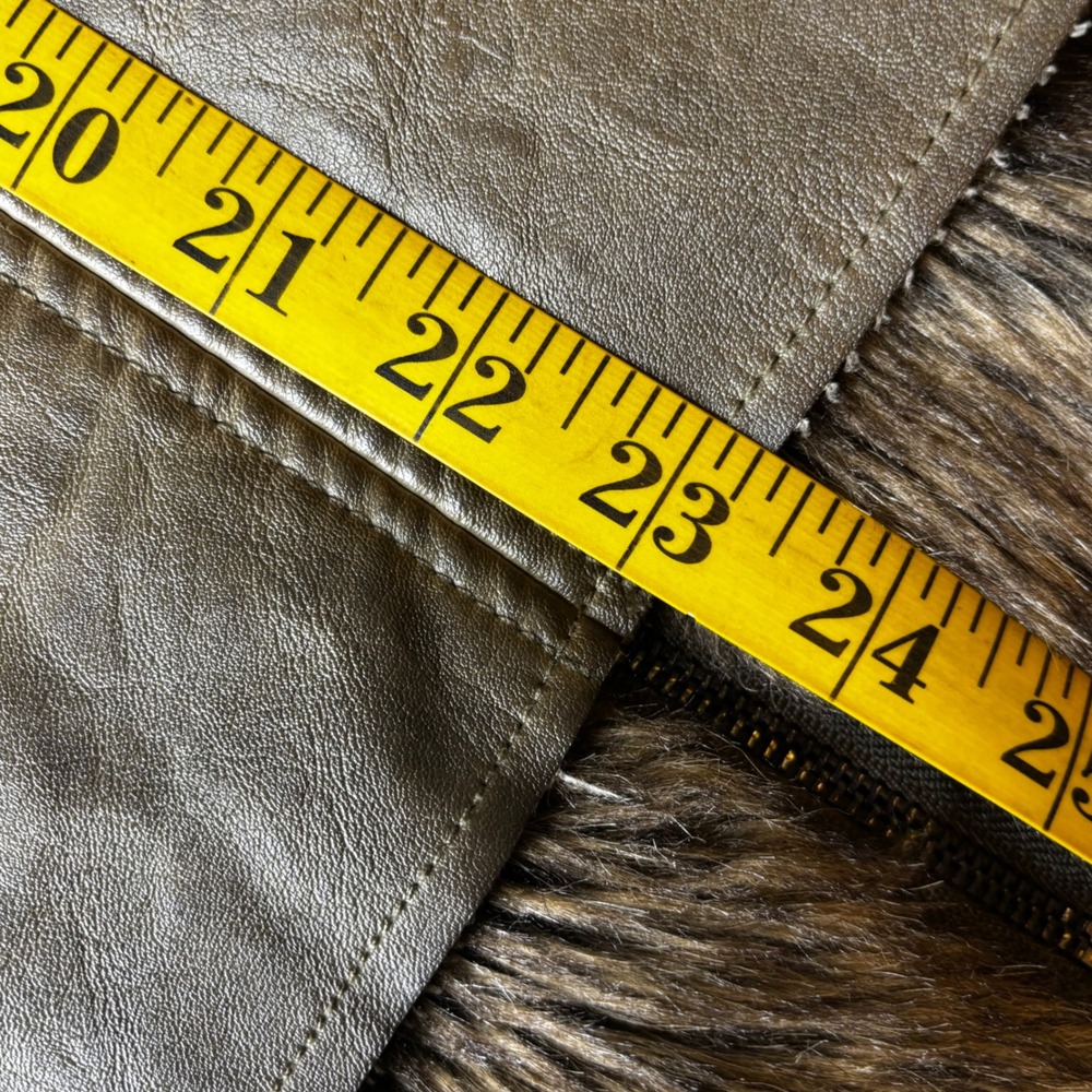 FORNIA Womens Faux Leather Fur Lined Vest Olive Green Moto Zip Pockets Size M - Picture 9 of 12